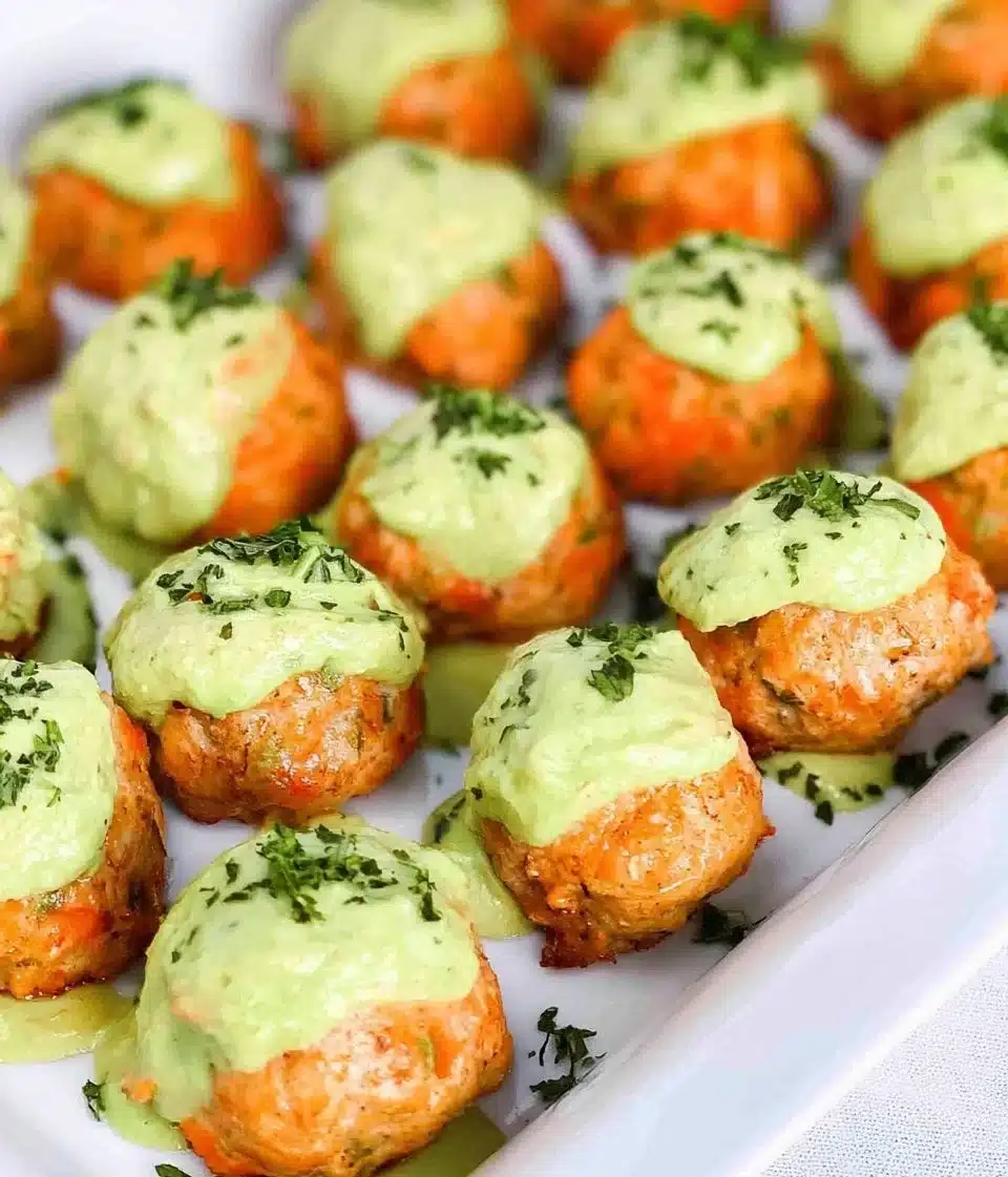 Baked Salmon Meatballs with Avocado Sauce