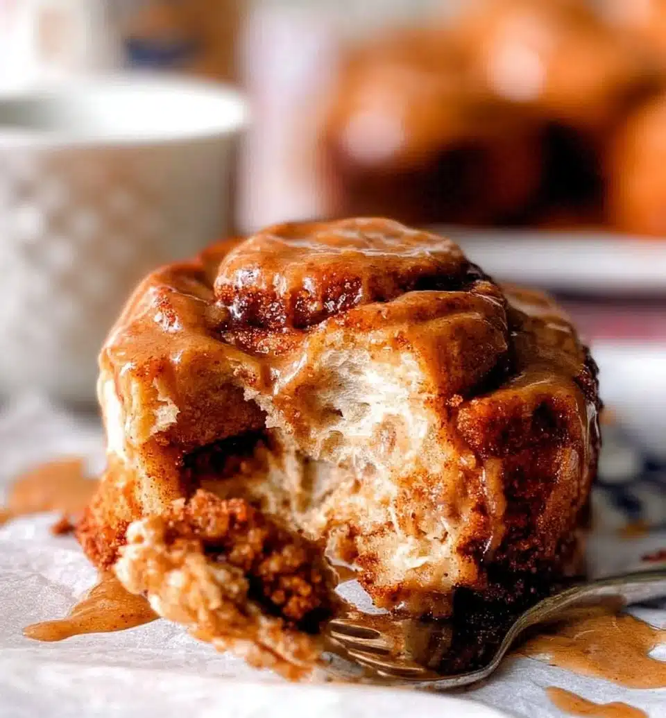 Delicious Biscoff cinnamon rolls topped with caramel drizzle and cinnamon sugar