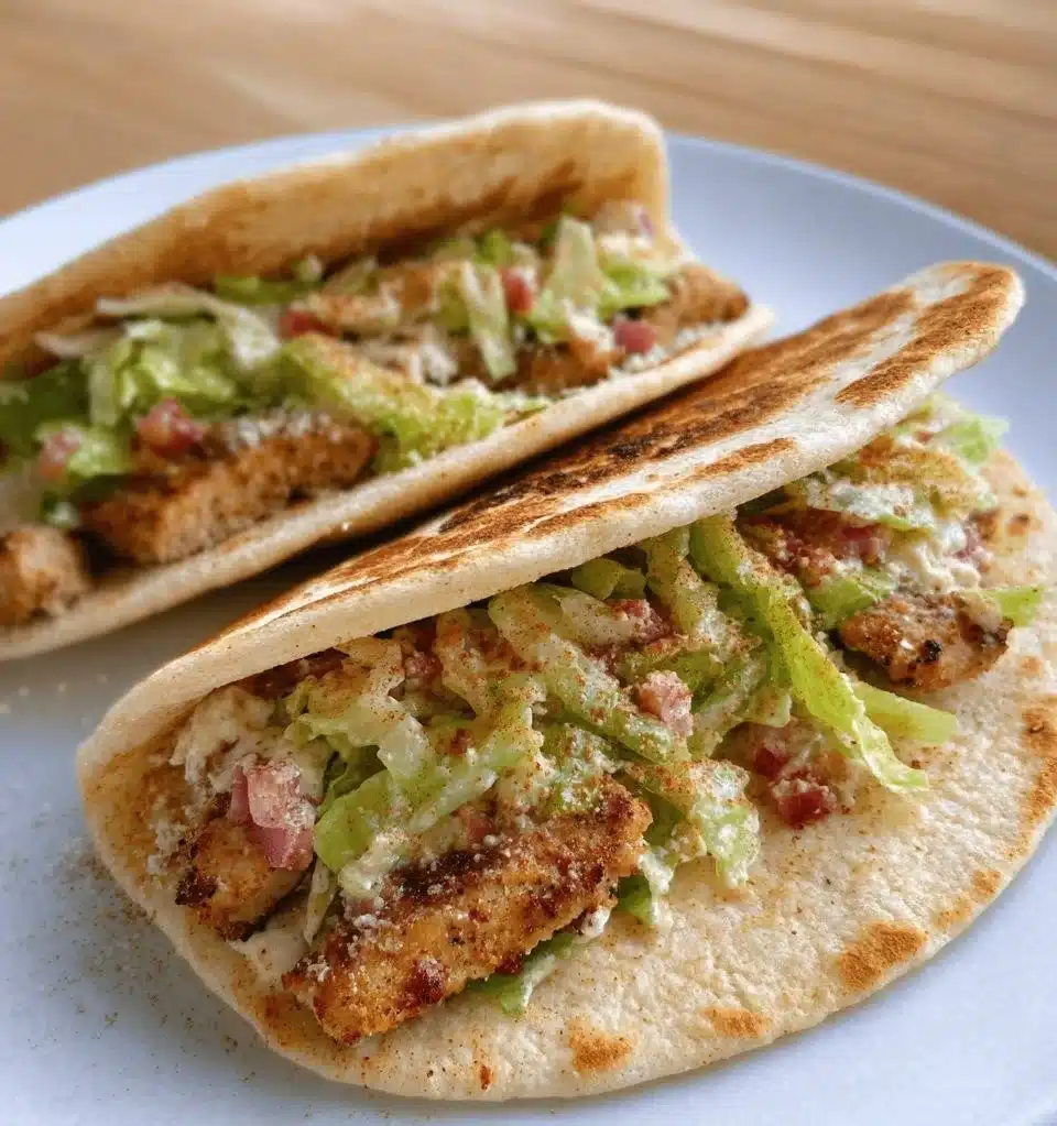 Chicken Caesar Smash Tacos with fresh ingredients and Caesar dressing