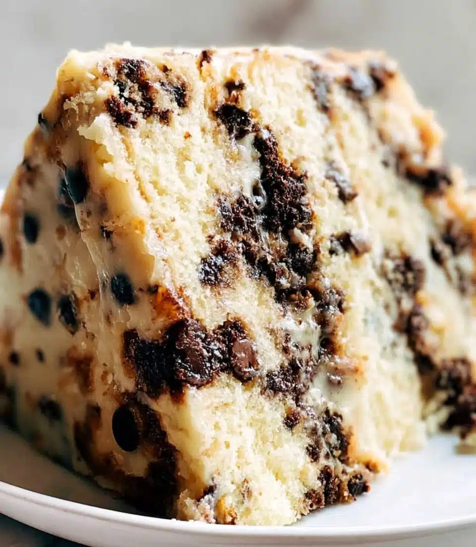 Cookie Dough Layer Cake featuring multiple layers of cookie dough and frosting.