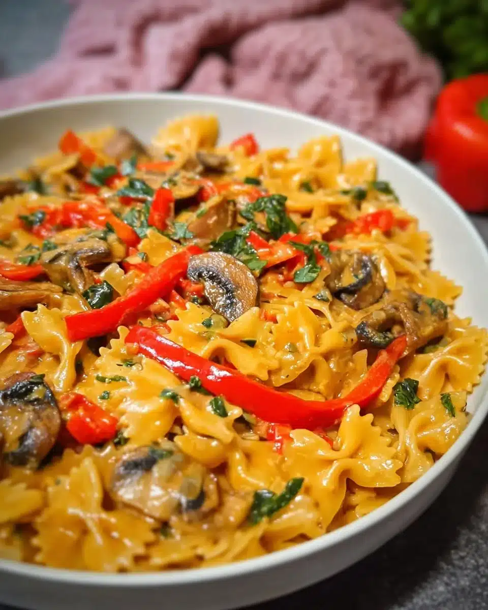 Delicious Fajita Pasta with colorful peppers and spices in a bowl
