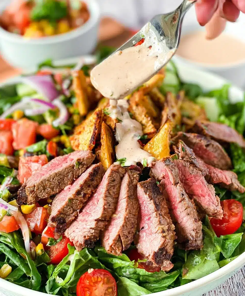 Flank Steak Salad with fresh vegetables and a flavorful dressing