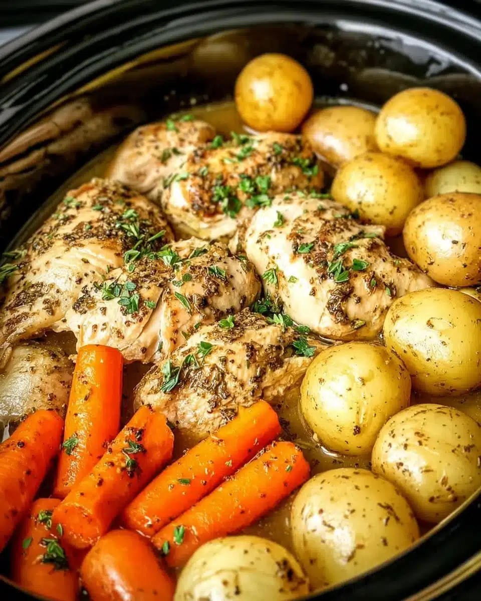 Plate of Garlic Herb Chicken served with colorful vegetables