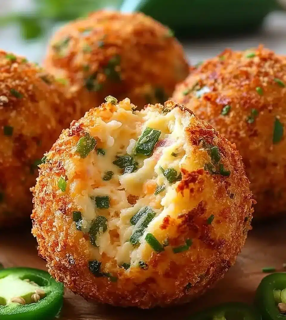 Spicy Jalapeno Cheese Ball Bites served on a platter garnished with herbs
