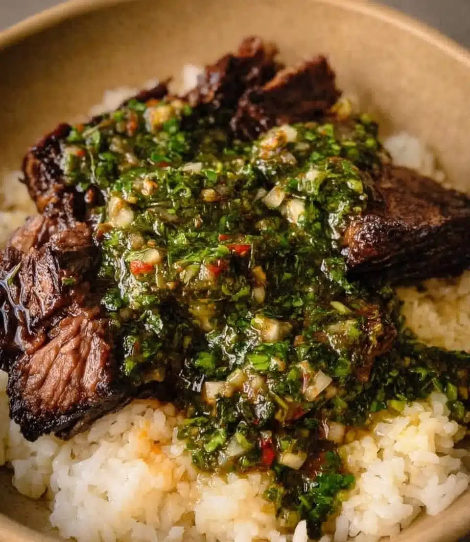 Delicious Miso Short Ribs served with garnish on a plate.