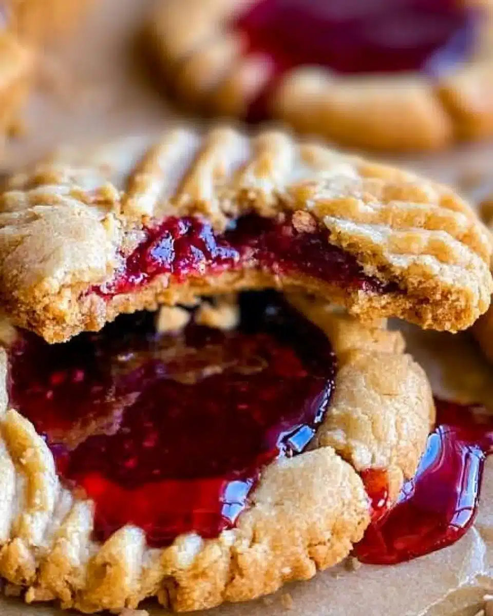 Delicious peanut butter and jelly cookies on a plate