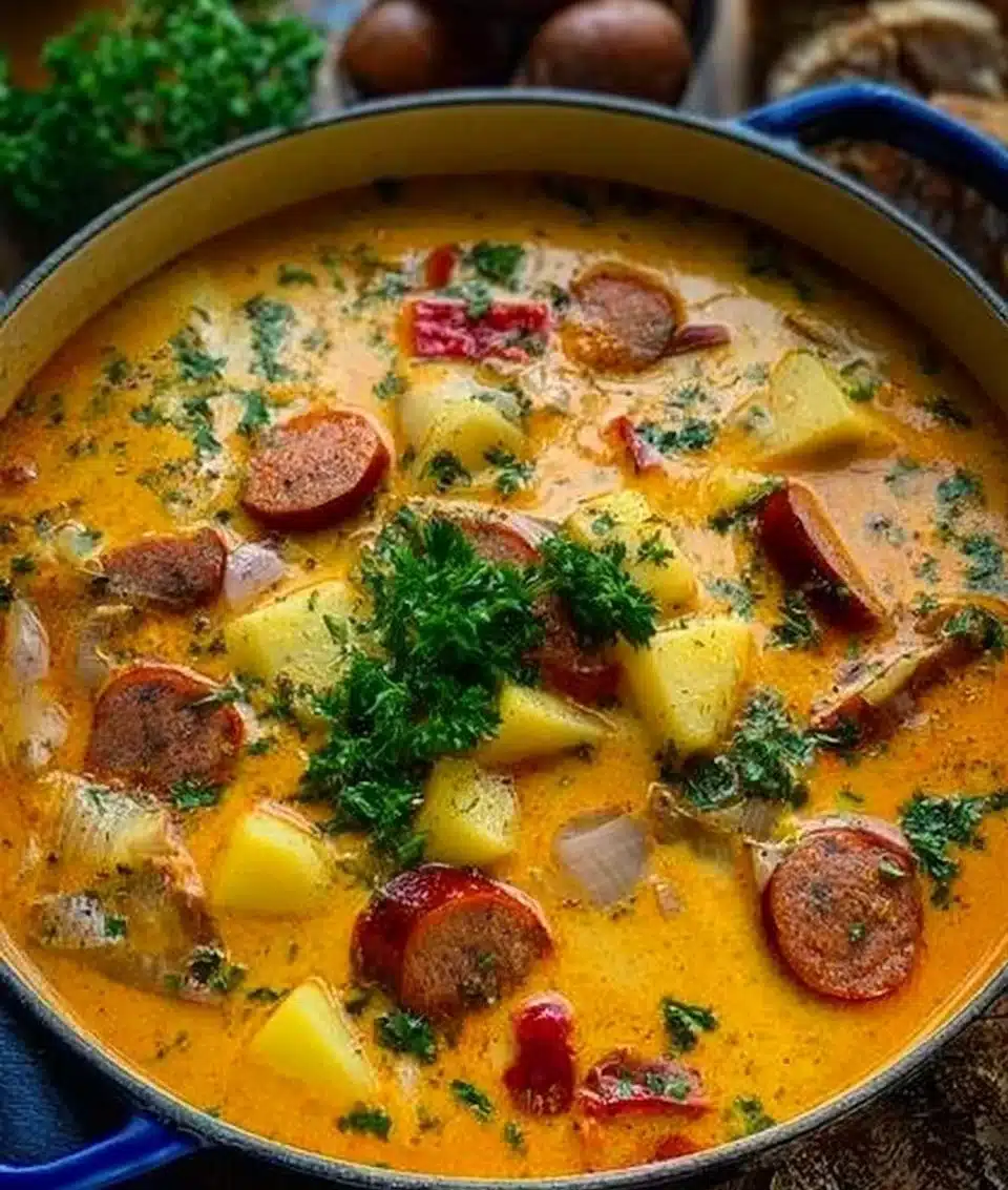 Bowl of creamy homemade potato soup garnished with chives and served hot