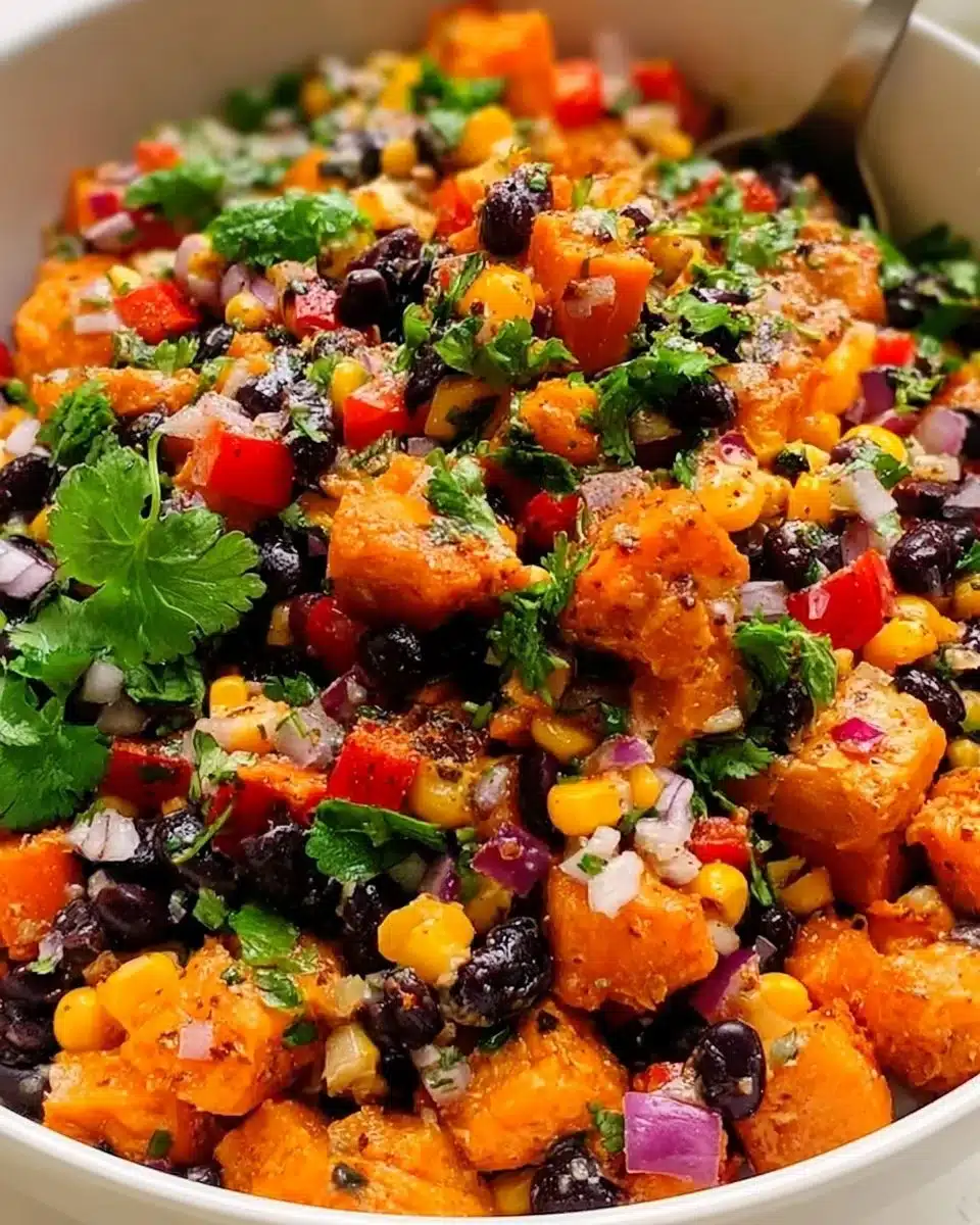 Colorful Sweet Potato Black Bean Salad with fresh ingredients in a bowl