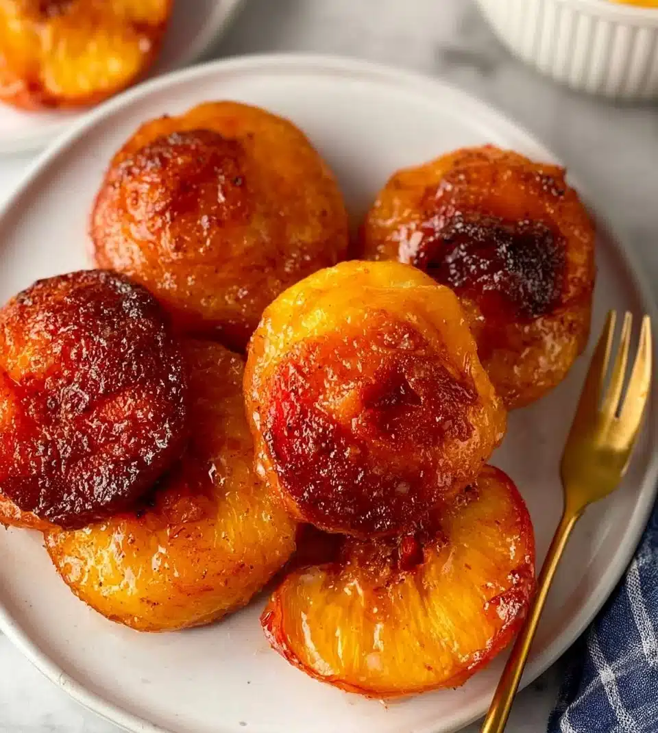 Deliciously cooked air fryer peaches with caramelized edges and a golden finish