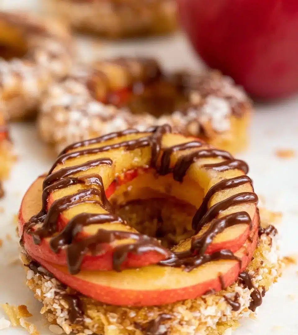 A plate of Apple Samoas featuring caramel, coconut, and apple slices