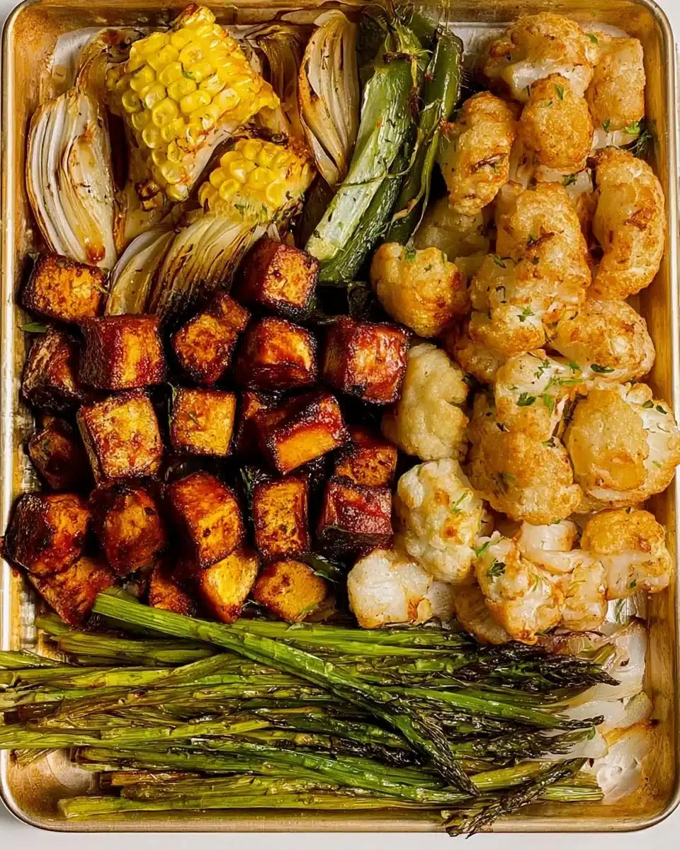 Grilled BBQ Tofu with colorful vegetables on a barbecue grill.