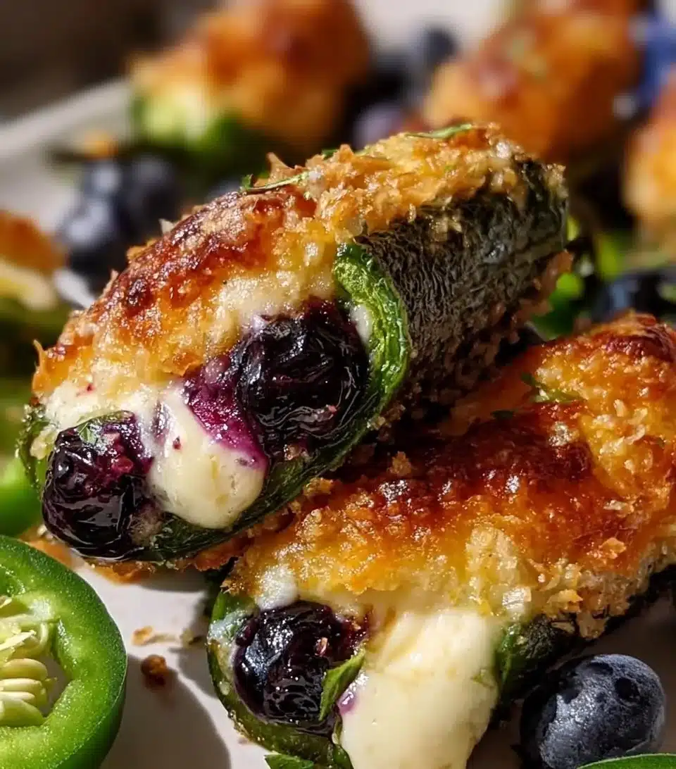 Blueberry Brie Jalapeño Poppers garnished with herbs on a serving platter