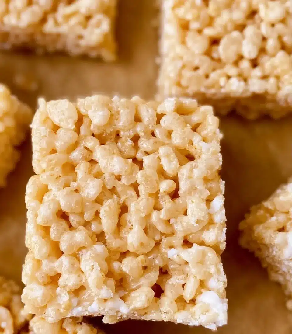 Delicious Brown Butter Rice Krispies Treats with a golden, gooey texture