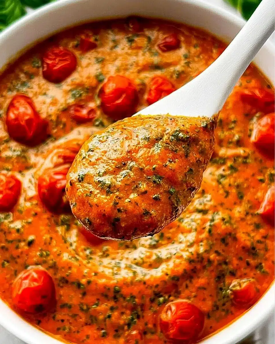 Cherry tomatoes served with basil pesto for a tasty and vibrant dish