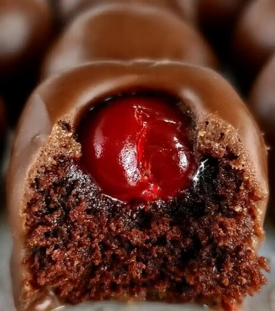 Chocolate covered cherries with a rich dark chocolate coating