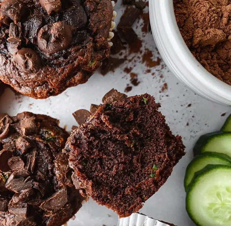 Delicious chocolate zucchini muffins freshly baked and ready to enjoy.