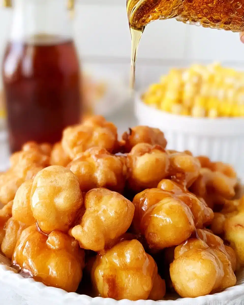 Delicious homemade corn fritters served with dipping sauce.