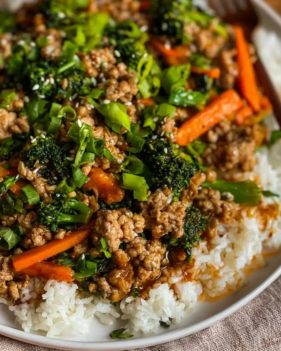 Delicious Ground Turkey Teriyaki Stir Fry served in a bowl with colorful vegetables.