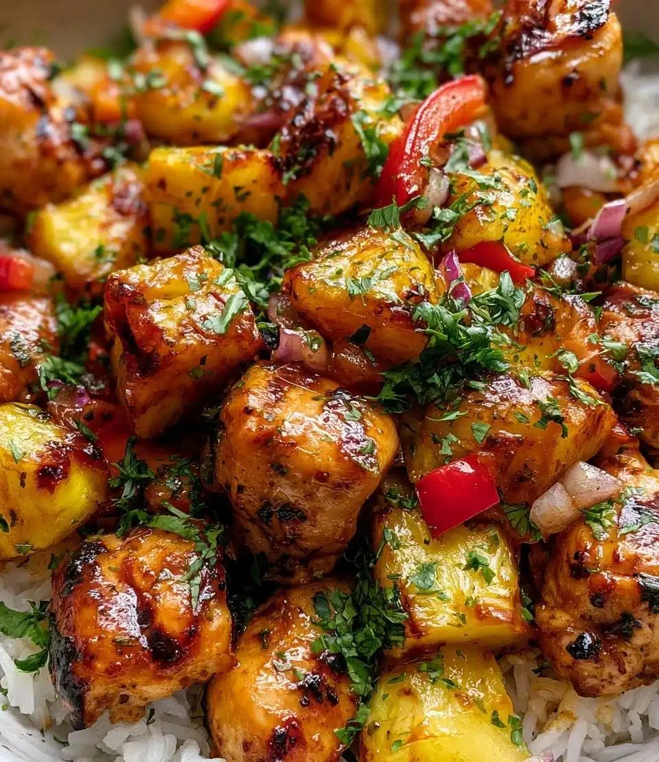 Delicious Hawaiian Chicken dish garnished with pineapple and herbs