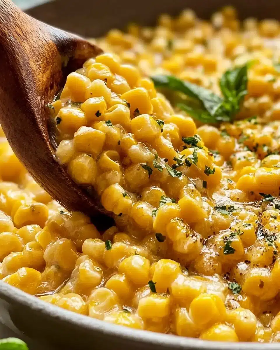 Delicious honey butter skillet corn served in a rustic pan