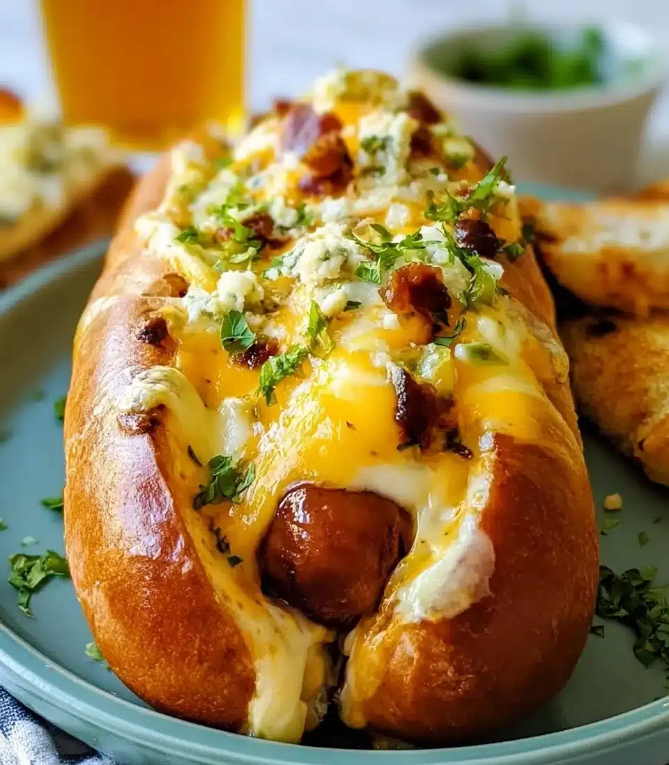 Jalapeño Popper Hot Dogs garnished with cream cheese and jalapeños