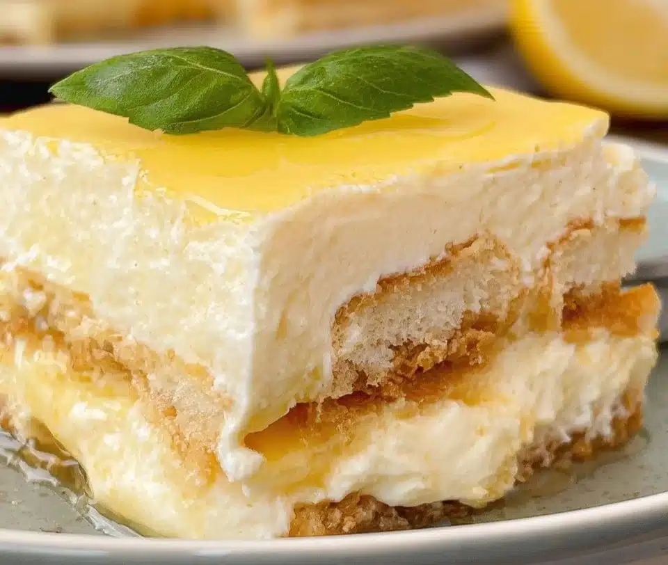 Limoncello Tiramisu dessert with layers of mascarpone and lemon zest