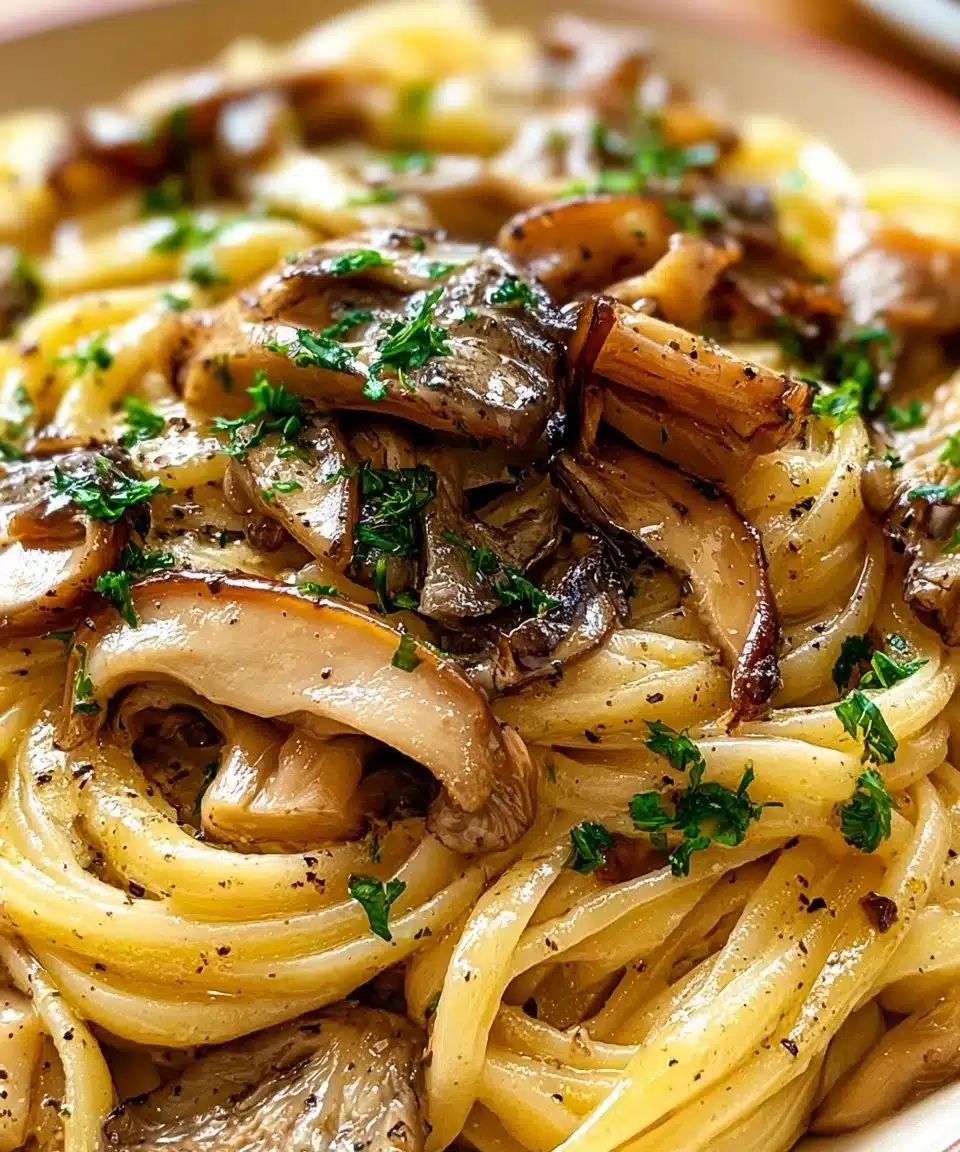Creamy Oyster Mushroom Pasta garnished with herbs and served in a bowl
