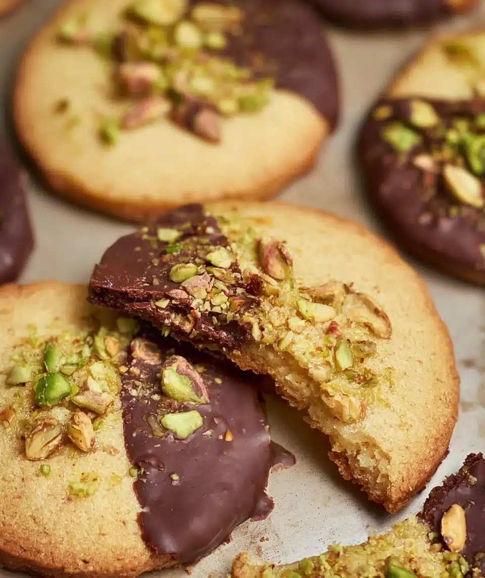 Delicious pistachio shortbread cookies on a plate, perfect for dessert.