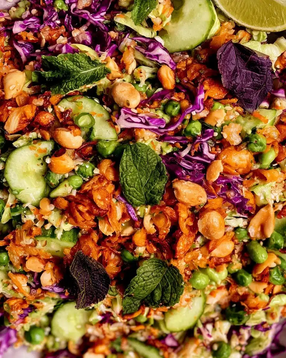 Colorful bowl of rice salad with fresh vegetables and herbs