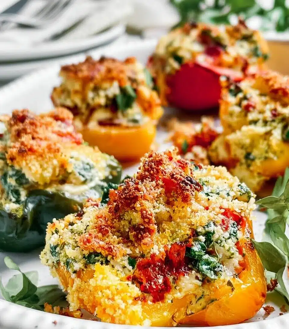 Ricotta stuffed peppers baked and ready to serve
