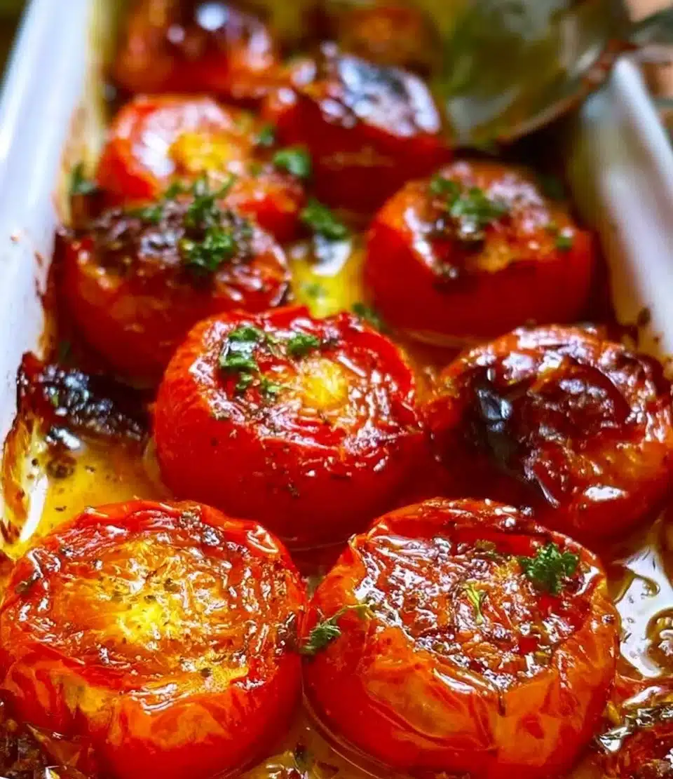 Oven-roasted tomatoes showcasing vibrant colors and appealing texture.