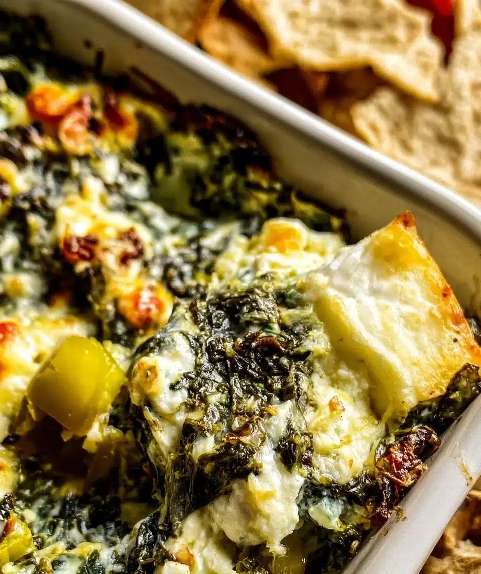 Delicious spinach and pepperoncini baked feta dip served in a bowl