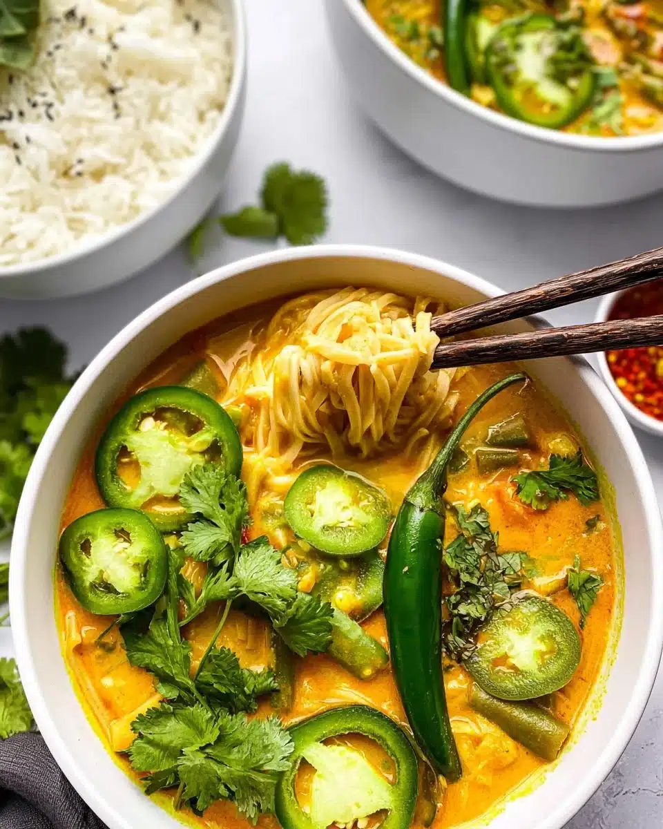 Delicious homemade vegan curry with colorful vegetables and spices.