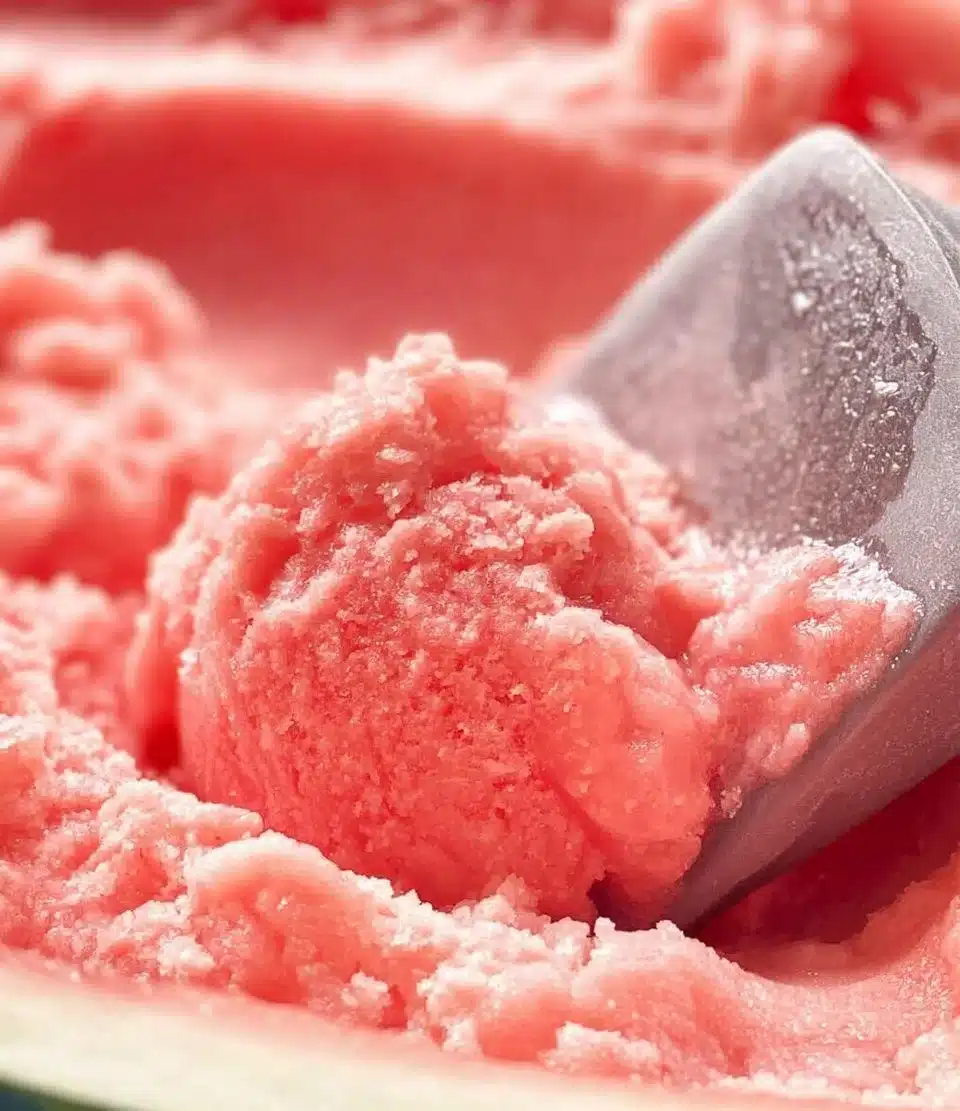 Delicious homemade watermelon ice cream served in a bowl.