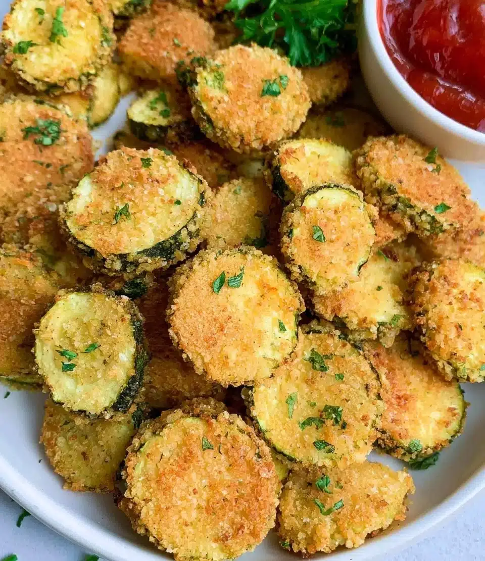Homemade crispy zucchini chips served in a bowl