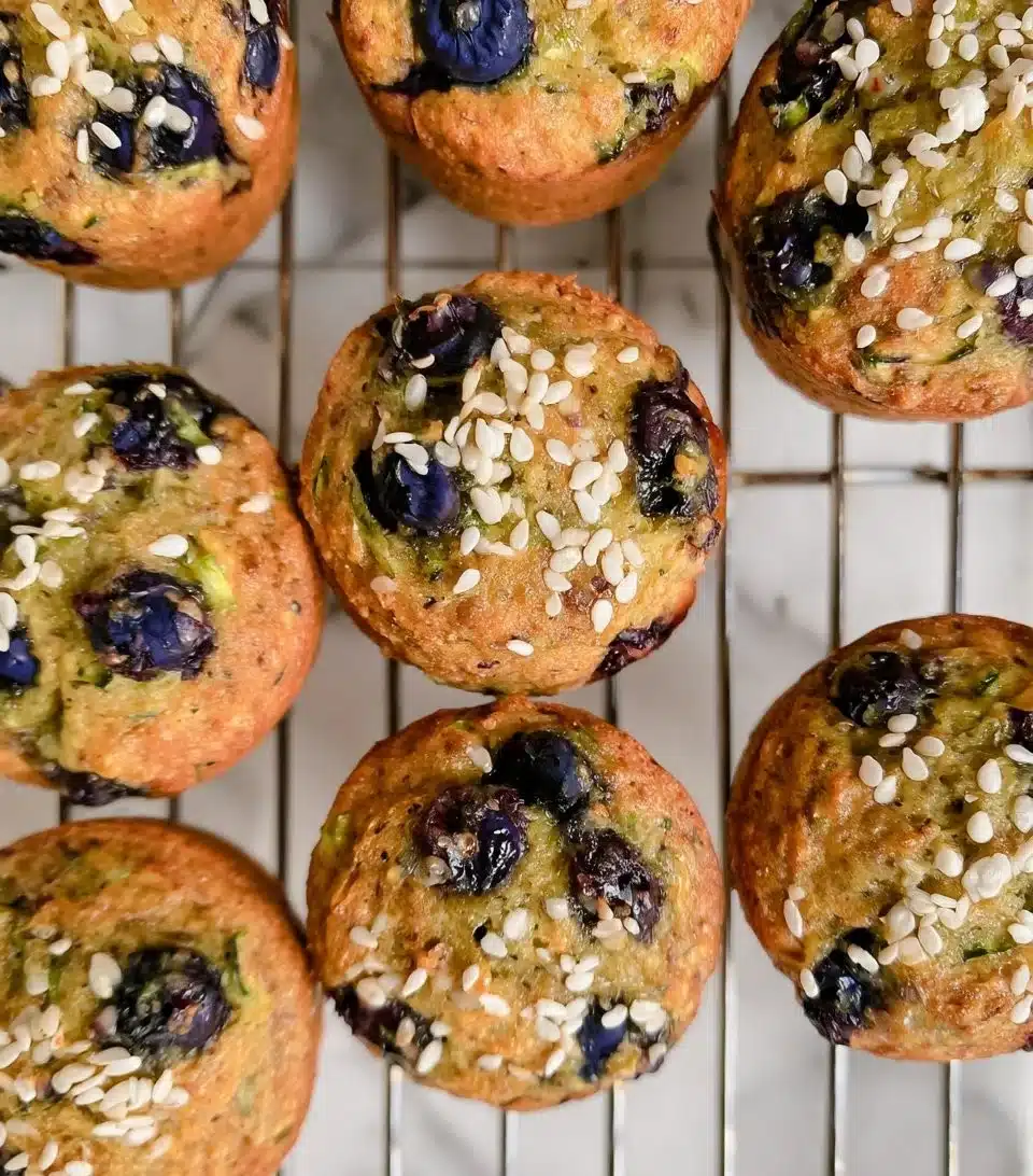 Delicious blueberry zucchini muffins fresh out of the oven