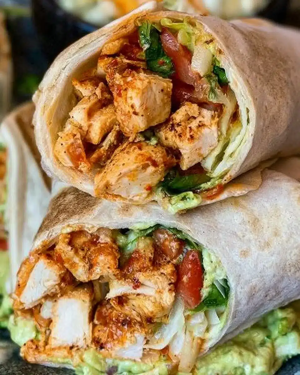 Delicious Buffalo Chicken Wrap filled with spicy chicken and fresh vegetables