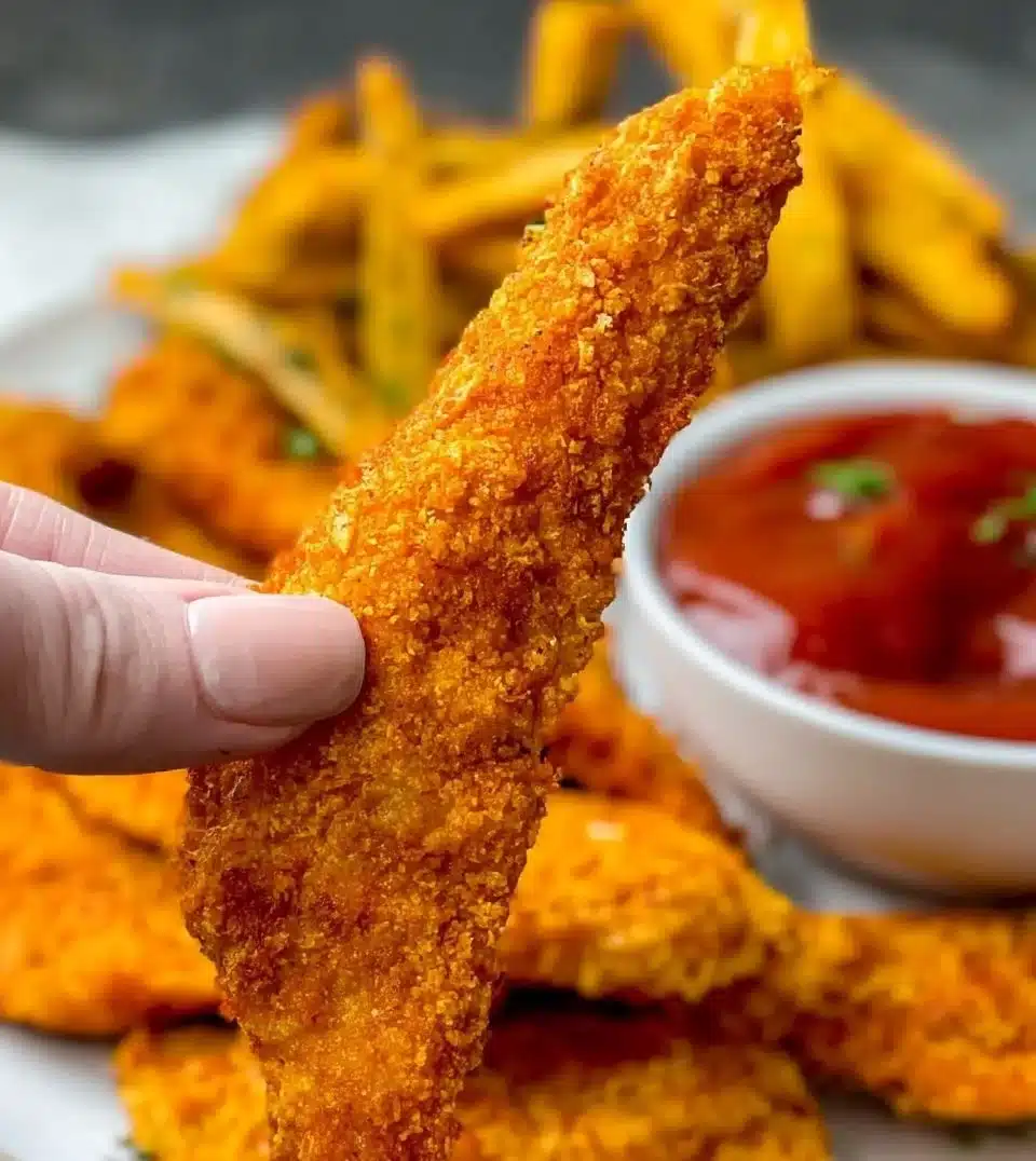 Crispy and golden chicken tenders served with dipping sauce