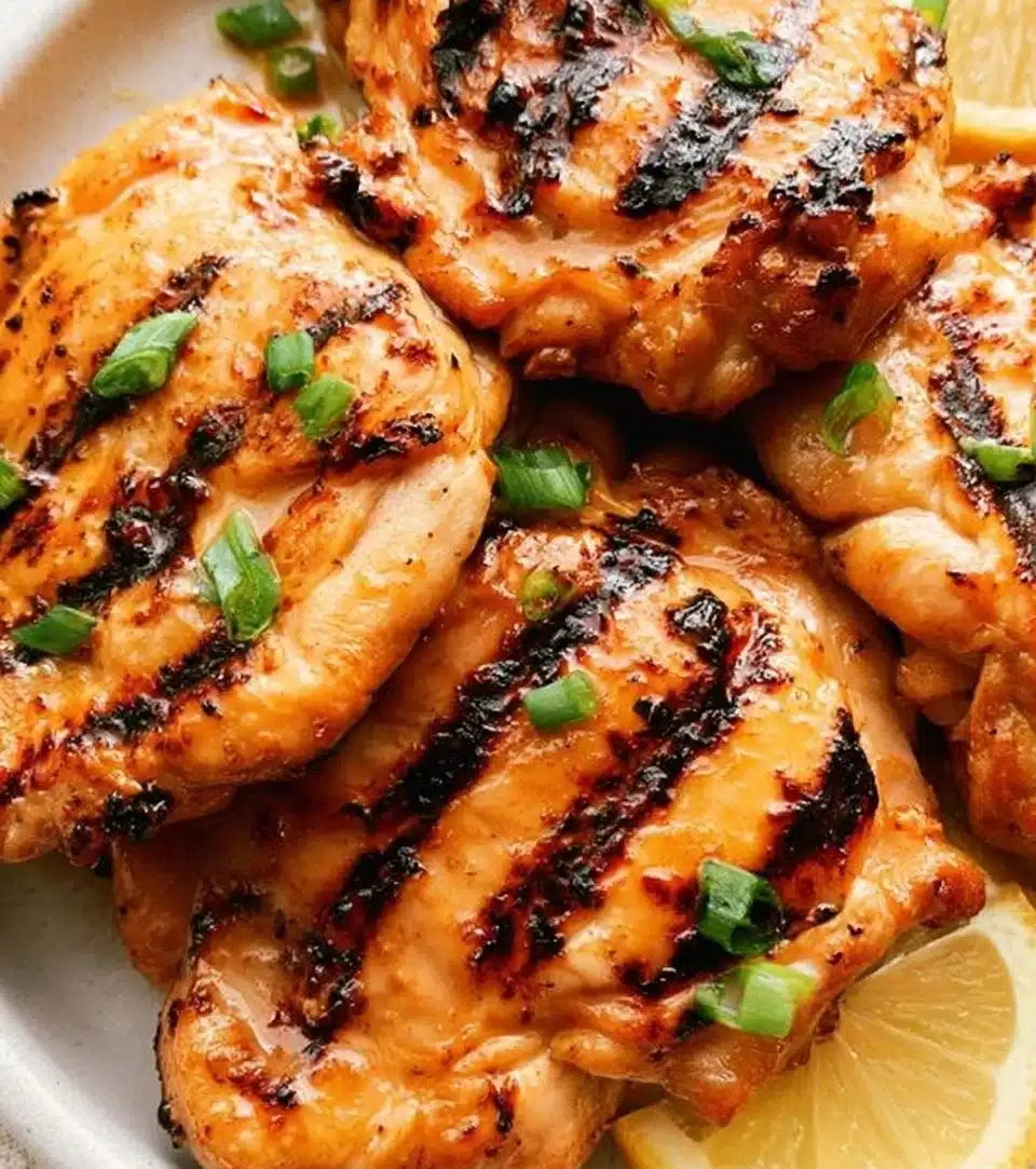 Juicy roasted chicken thighs served with vegetables on a plate