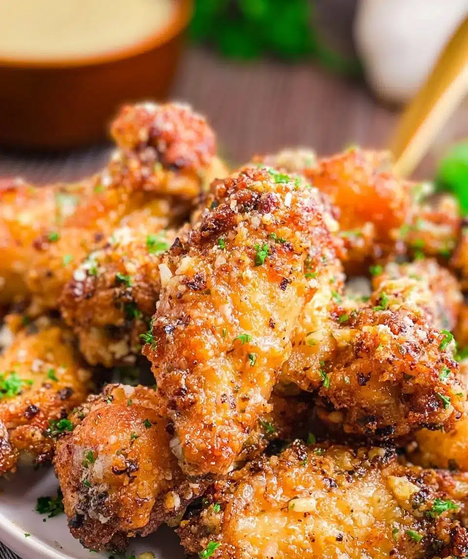 Delicious Garlic Parmesan Wings served on a platter