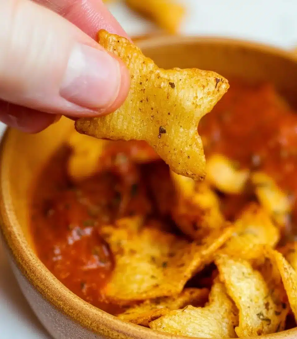 Delicious pasta chips served in a bowl, perfect snack for any occasion.