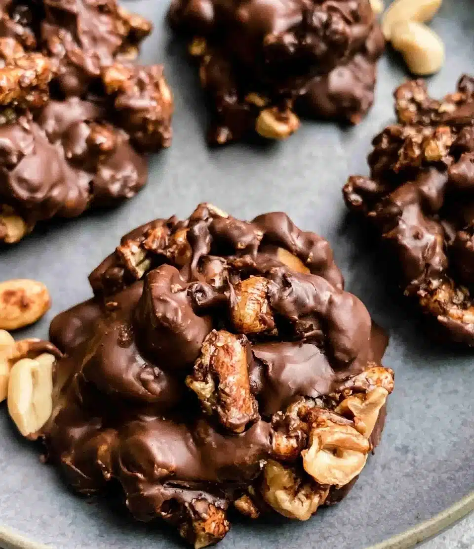 Homemade peanut clusters with chocolate and peanuts