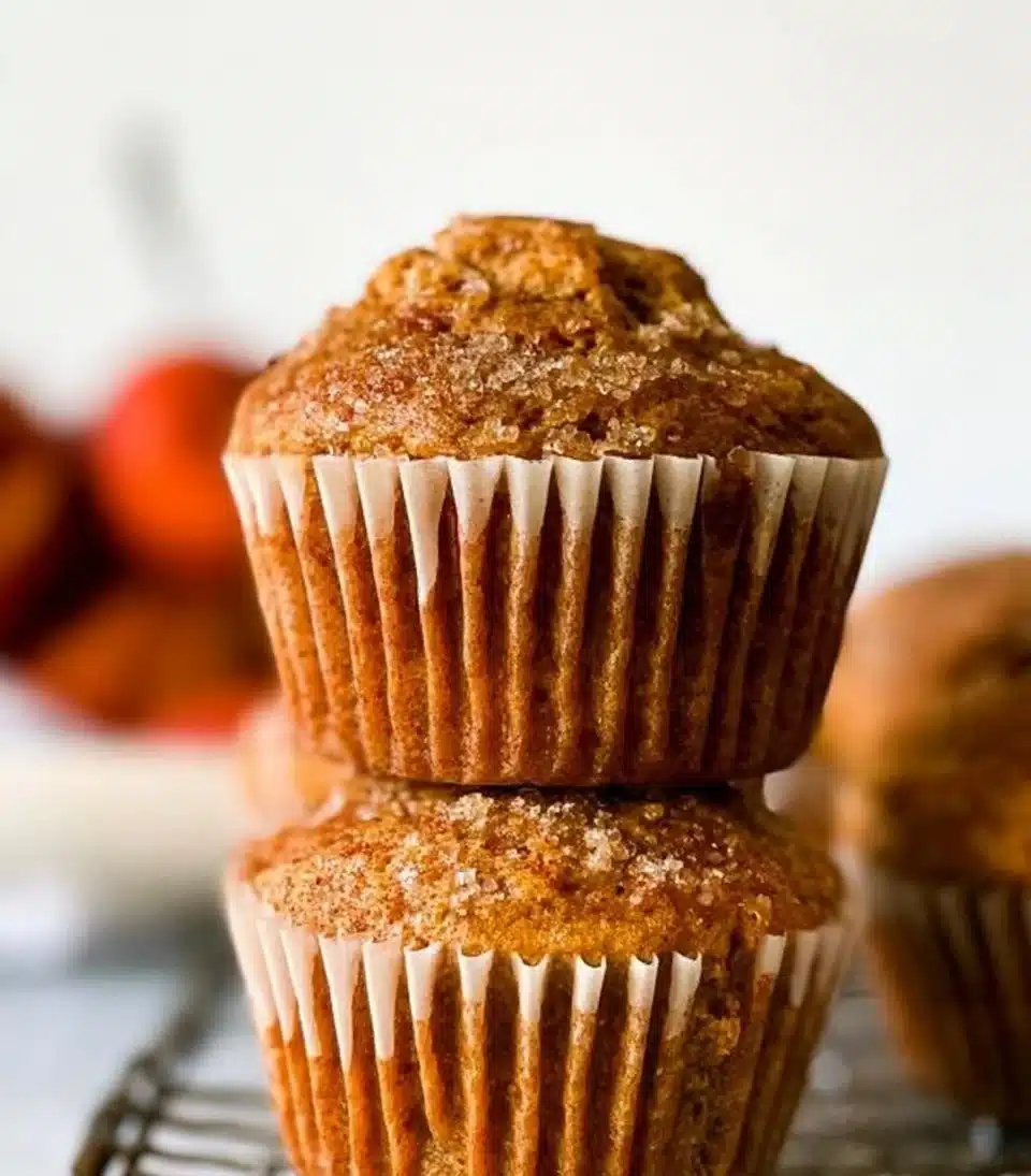 Freshly baked pumpkin muffins with a golden brown crust and pumpkin spice