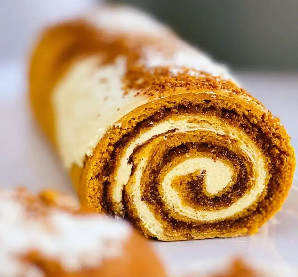 Delicious homemade pumpkin rolls topped with cream cheese frosting.
