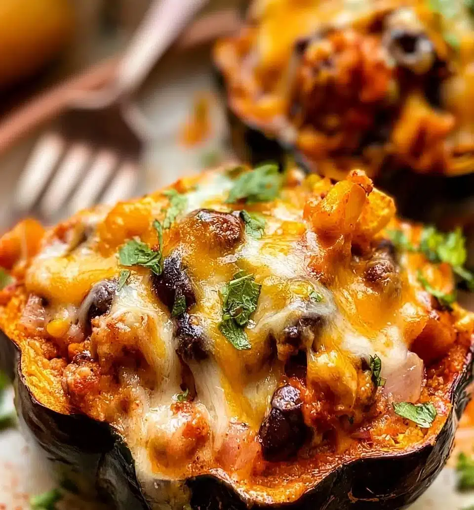 Delicious Southwest stuffed acorn squash with colorful filling and spices
