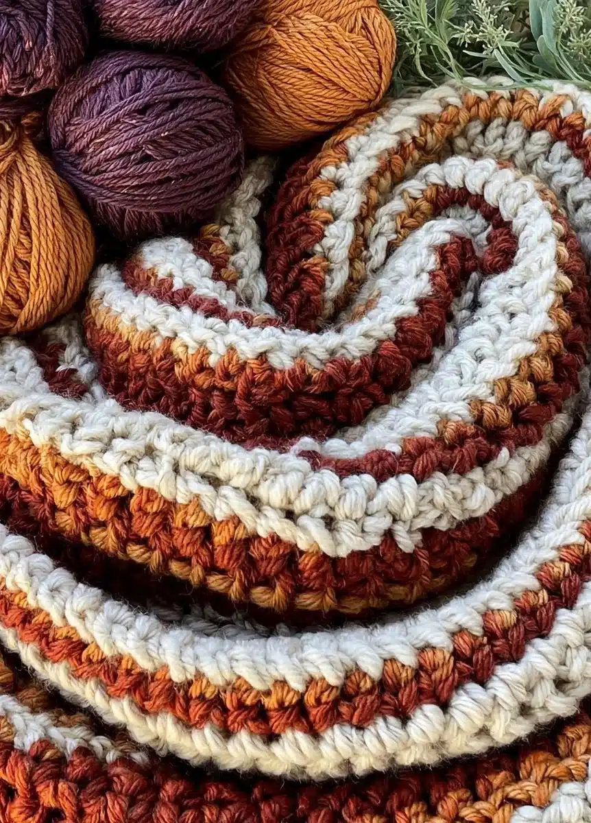 Cozy chunky infinity scarf in rich colors perfect for winter outfits.