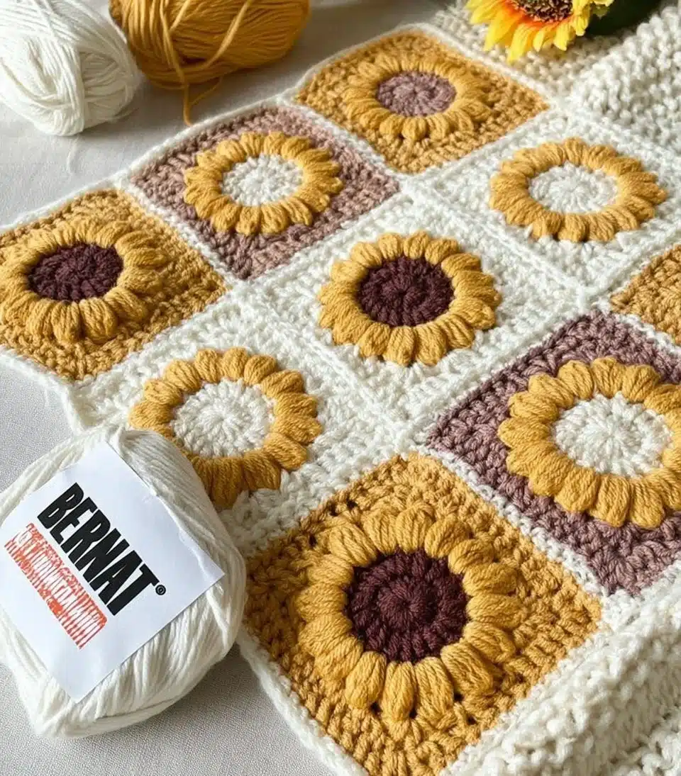 Colorful Granny Square Blanket displaying intricate crochet patterns