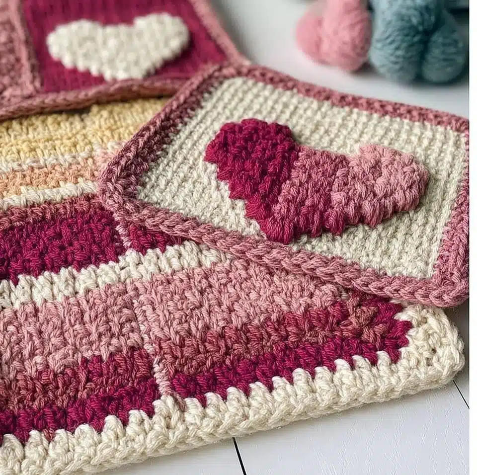 Heartstrings Mosaic Blanket showcasing vibrant patterns and cozy textures.
